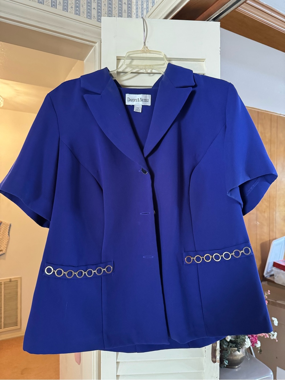 Danny & Nicole Cobalt Blue Short Sleeve Blazer with Grommet Trim